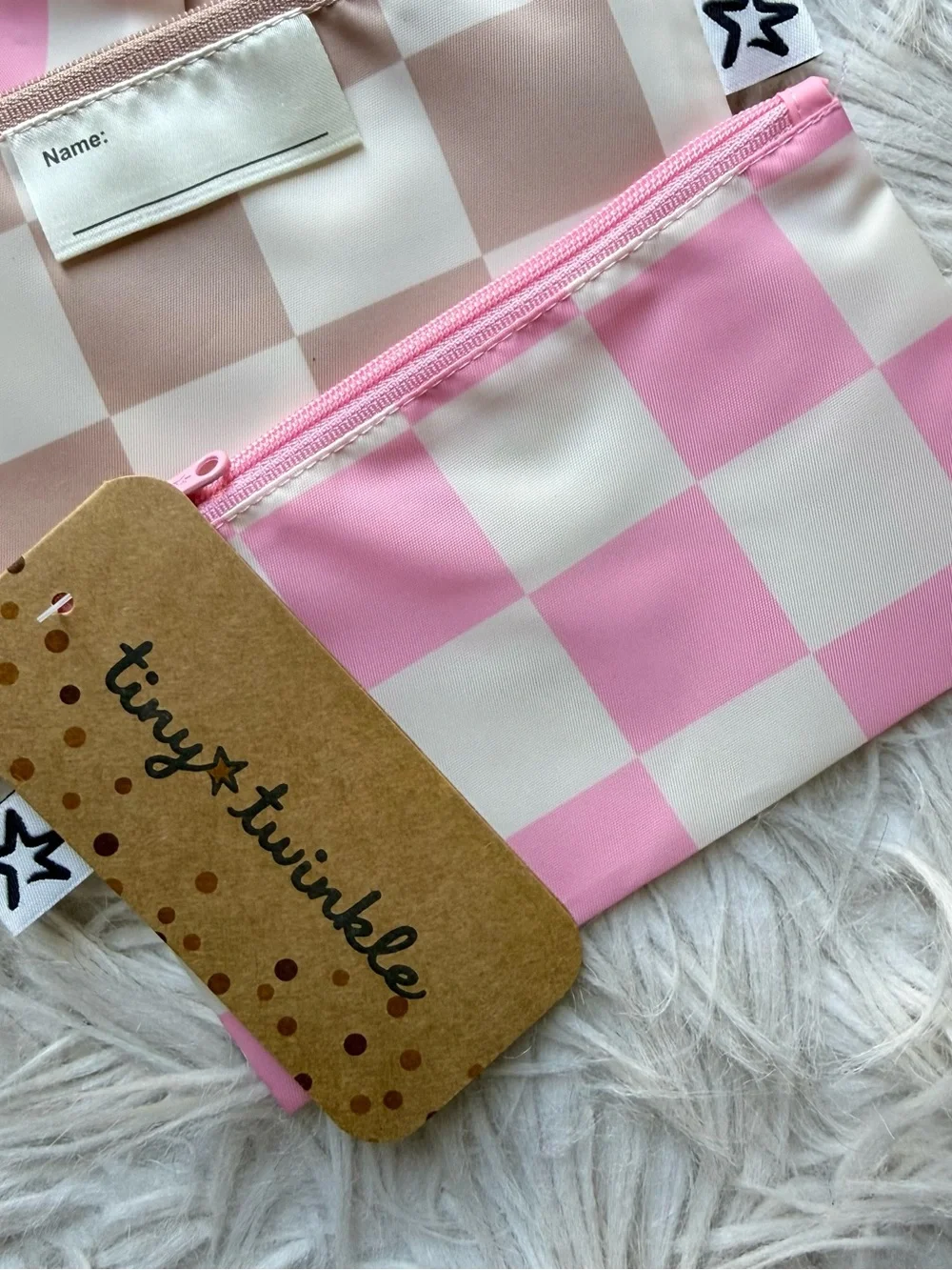 Tiny Twinkle Reusable Snack Bags 5 Piece Set Pink Checkered Zip Pouches